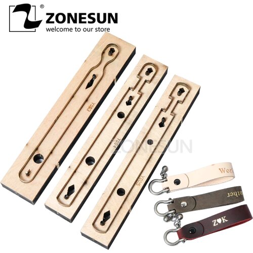 ZONESUN Leather Craft DIY Key Ring Wooden Template Knife Punching Key Chain Cutting Mould Cutter Hand Tool