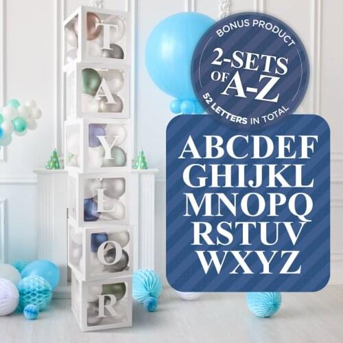 1PCS Baby Shower Balloon Box Decorations Set Party Transparent Boxes + Letters A-Z for GRAD Birthday Wedding or Babys NAME 30CM