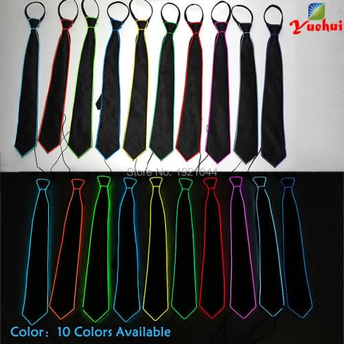 10 style 100pcs Fashion GLowing wedding EL wire Neck tie stripe LED Neon Making Fashion Accessories men necktie For Party Decor