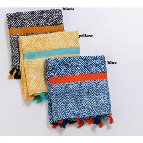 2021 Fashion Geometry Printed Pattern Cotton Voile Tassel Scarf Shawls Wraps Hijabs 3Colors 10pcs/lot