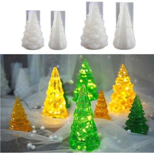 3D Christmas Tree Silicone Epoxy Resin Mold Multi Colored Fairy Night Lights LED Vase Base Light Christmas Tree DIY Mold
