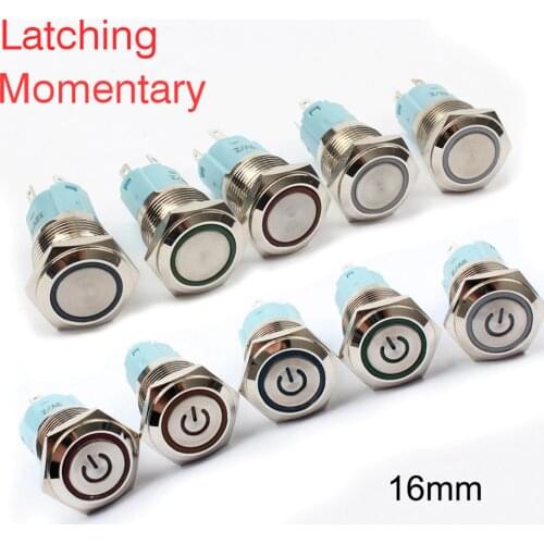 40pcs 16mm Waterproof Metal Push Button Switch With LED light RED BLUE GREEN YELLOW Self-locking Momentary