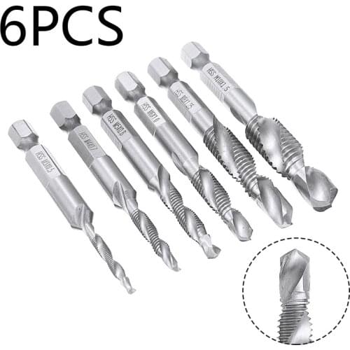 6pcs M3-M10 Drill Bits Set Hex Shank Titanium Plated HSS Screw Thread Metric Tap Drill Bits