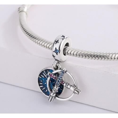 925 Sterling Silver Blue Night Sky With Stars And Light Sticks Pendant Charm Bracelet DIY Jewelry Making For Pandora