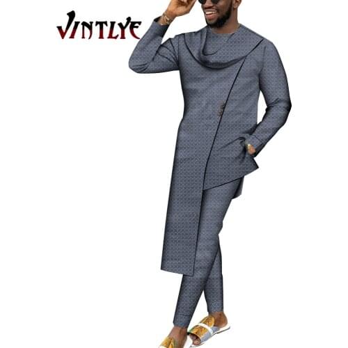 African Clothes for Men Dashiki Mens Outfits 2 Piece Sets Shirt and Pants Abaya Agbada Robes Suits African Shirt Men WYN1648