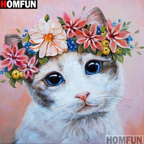 HOMFUN Full Square/Round Drill 5D DIY Diamond Painting "Animal cat" 3D Embroidery Cross Stitch 5D Decor Gift A14181