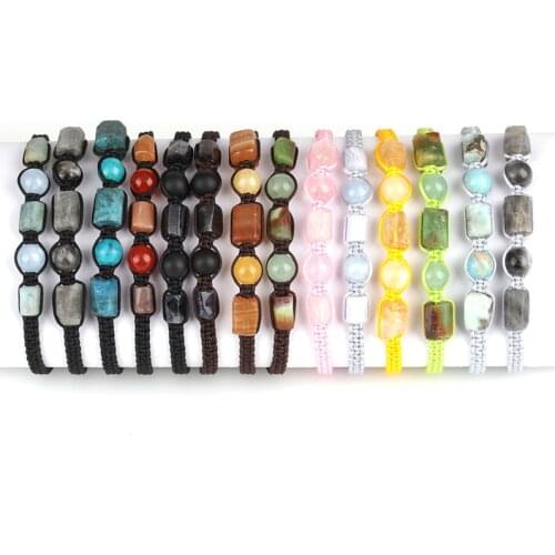 Natural rough multiple colors crystal onyx semi precious stone beads charms adjustable unisex handmade cord macrame bracelets