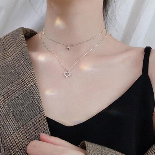 Double Layer Heart Pendant Necklaces For Women Trend Short Clavicle Chain Girls Jewelry SAN216