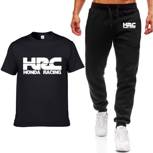 New Summer Men T Shirts HRC race motorcycle Car Logo Printed Hip hop Casual Cotton Short Sleeve high quality T-shirt pants suit