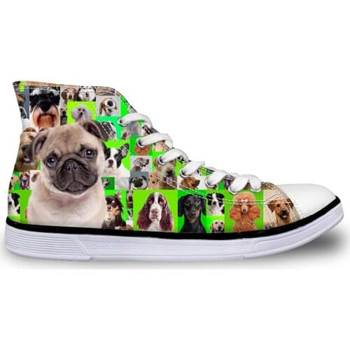HaoYun Women Vulcanize Shoes Comfortable Ladies High-top Canvas Shoes Bulldogs Print Girls Lace-up Sneaker Shoes Sapato Feminino