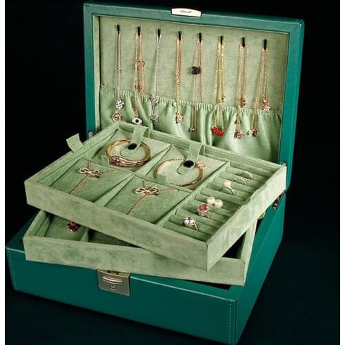 2021 New PU Leather Double-Layer Jewelry Storage Box Portable European-Style Multi-Function Packaging Case