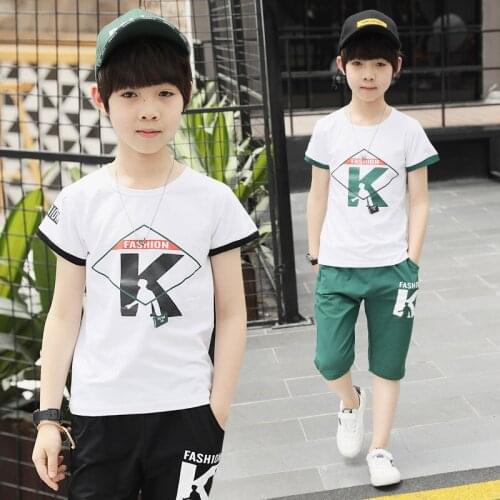 Boys Suit Childrens Wear Sport Sets 2018 Summer New Trend Casual Letter Printing Set Short Sleeve T Shirt +pant 4-12 Ages