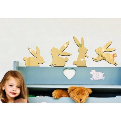 Foreign Trade. Wall Stickers Three-Dimensional Childrens Room Naughty Rabbit Decorative Mirror Stickers Material Removable