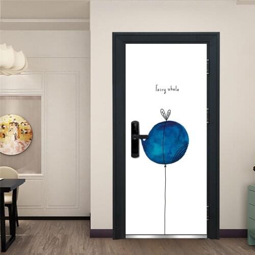 Cartoon Dolphin Ball Door Sticker DIY Vinyl Self-adhesive Wallpaper Waterproof Wall Art Mural Decals Home Decoration deurposter