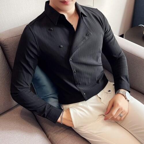 Unique Placket Mens Shirts 2021 Autumn Long Sleeve Slim Casual Shirt Male Business Formal Dress Shirts Social Streetwear Tops