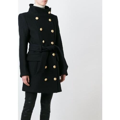 New HIGH QUALITY Fashion 2021 Fall Winter Designer Coat Womens Double Breasted Lion Buttons Wool Coat Overcoat