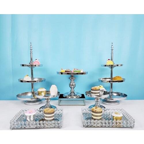 New arrive 3 tiers Cake Stand silver Decorating Supplies Cupcake Tower Stand Wedding Plates Set Metal