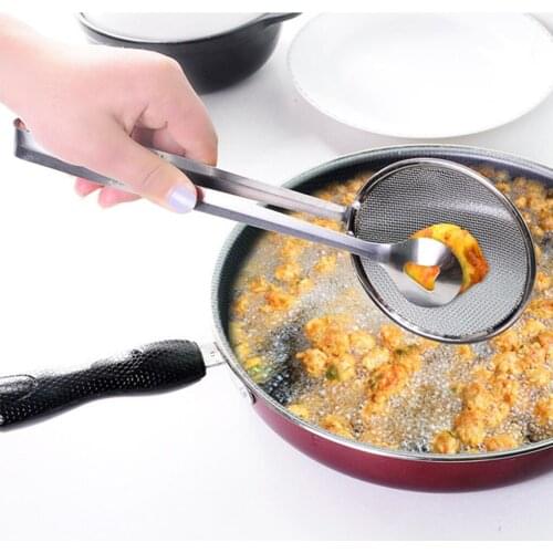 New Portable Stainless Steel Kitchen Filter Mesh Spoon Fried Food Oil Scoop Drain Oil Food Clip Kitchen Gadgets