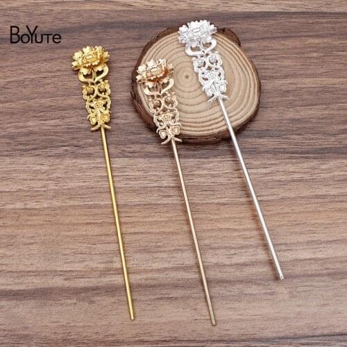 BoYuTe New Arrive (10 Pieces/Lot) Metal Alloy 23*50MM Flower Hair Stick Diy Jewelry Accessories Retro Hair Jewelry Materials
