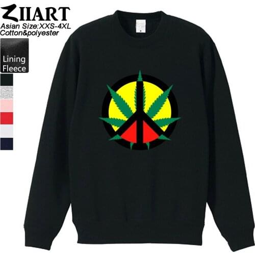 Hemp Peace Sign Jamaica Reggae Regge Rasta Leaf Red Yellow Green Girl Woman Crew Neck Sweatshirt Teenager Fleece Pullover ZIIART