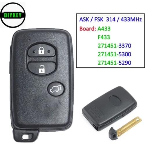 DIYKEY Smart Card Remote Key Fob for Toyota IQ Vitz Ractis Aqua Corolla Board ID: F433 / A433 / 271451-3370 / 5300 / 5290