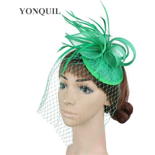 Sinamay Mesh Wedding Hat Fascinator Bridal Net Headwear Elegant Women Party Formal Mariage Headpiece Hoops Hair Accessories