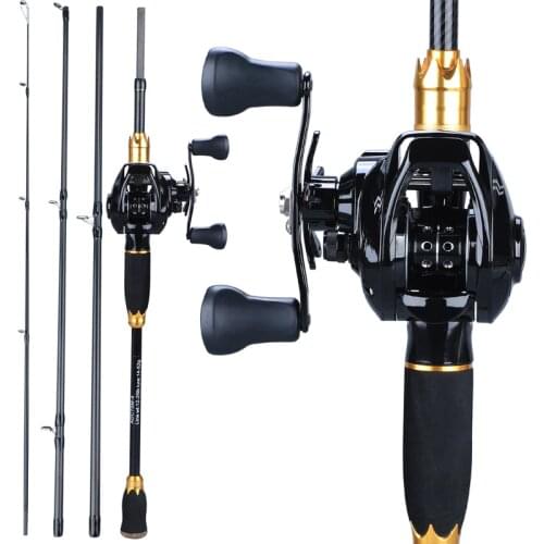 Sougayilang Fishing Rod Combo 1.8m 2.1m Portable 4 Sections Carbon Rod and 12+1BB Baitcasting Reel Fishing Wheels Set Pesca