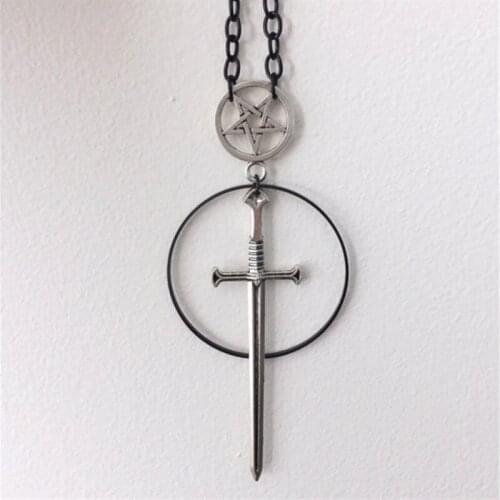 Witchs Rites Sword Pentagram Necklace Pendant The Sacred Gothic Jewelry Fashion Creative Black Chain Women Gift Long 2021 New