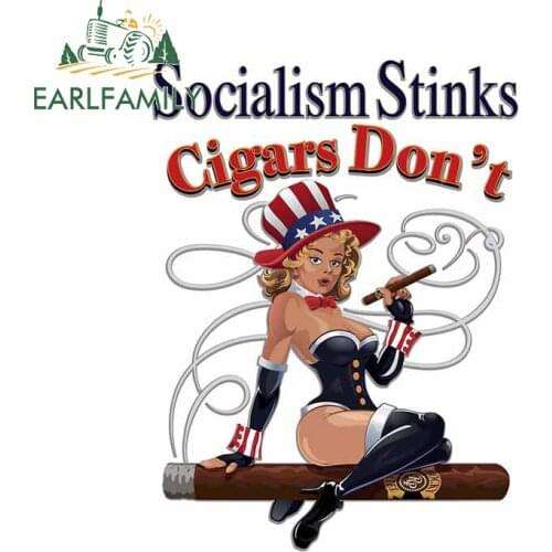 EARLFAMILY 13cm x 9.9cm For Pin Up Socialism Stinks Cigar Vinyl Car Stickers Windshield Scratch-Proof Decal Car Door Protector