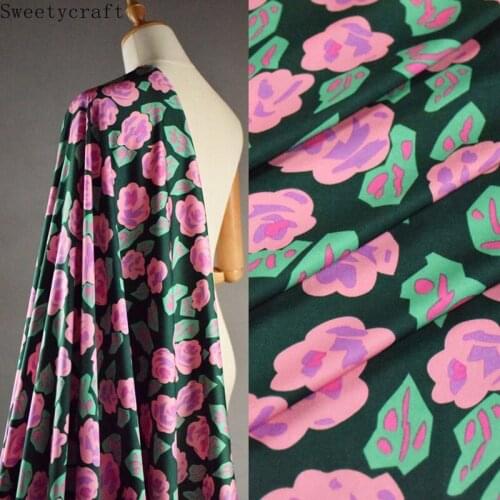 Pink Flower Printed High-grade Acetate Velvet Chiffon Fabric DIY Sewing Summer Fashion Shirt Skirt Dress Womens Fabric Material