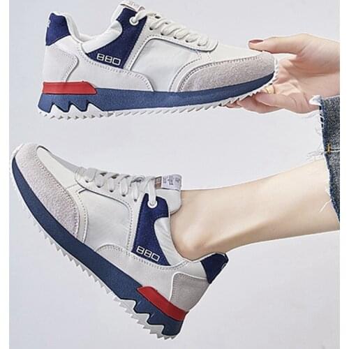 Women 2021 Summer Flats Shoes Fashion Casual Mixed Color Jogging Sports Shoes Comfortable Lace-Up Sneakers Vacation Footwear