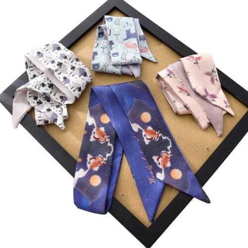 Women Fashion Small Scarf Female Modern Animals Print Long Head Scarves Long Skinny Silk Neck Scarf