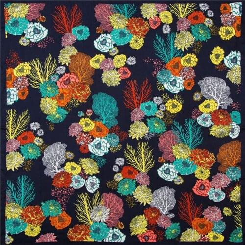 POBING 70cm*70cm Floral Print Small Square Scarves Hijab Luxury Brand Stain Silk Women Scarf Lady Headband Neckerchief Bandana