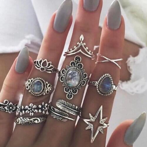 Meyfflin Punk Knuckle Rings for Women 2020 Vintage Silver Color Star Crystal Ring Set Bohemian Midi Finger Jewelry Bague Femme