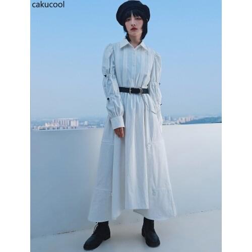 Cakucool 2021 Fashion Womens Solid Frill Chinese Style Stand Collar Corduroy Dress Party Beach Holiday Lady