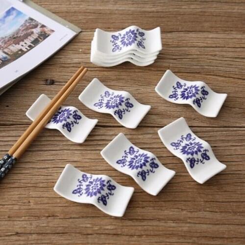 10pcs/set Blue and White Porcelain Chopstick Rest Rack Fork Spatula Rack Shelf Kitchen Utensil Ceramic Chopstick Holder