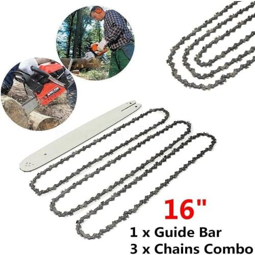 16'' Chainsaw Chain Blade Guide Bar + 3pcs Chains Spare Parts For 16'' Guide Bar For STIHL 009 012 021 E180 MS180 MS190