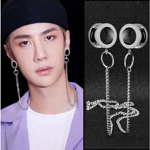 2Piece Stainless Steel Ear Plugs Tunnels Eyelets Necklace 2 In 1 Chain Gauges Earrings Hiphop Punk Jewelry Ear Expanders