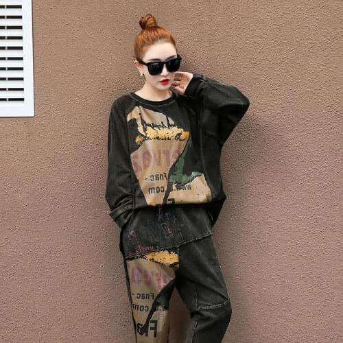 4XL Womens T-shirts 2021 Spring Sports Set Female Large Size Womens Clothing Set Jogging Women Two Pieces Training Suits XC420