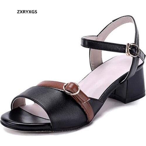 Promotion 2020 Summer Open Toe Sandals Women Genuine Leather Sandals Womans Shoes Thick Heel Large Size Sandals Women Sandals
