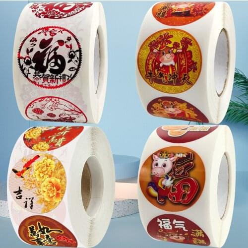 Big Size Chinese Style Elements Spring Festival Stickers Happy New OX Year Waterproof Fu Word for Party Gift Scrapbooking Seals