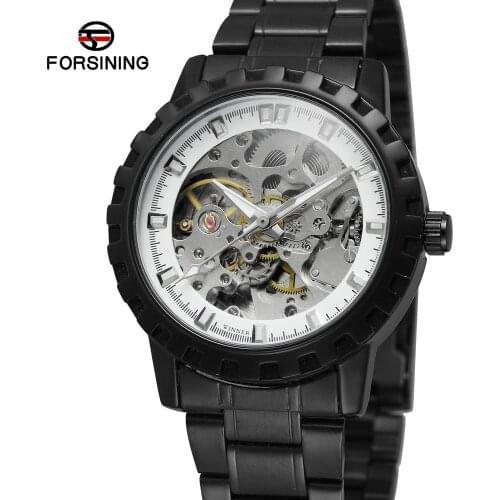 2019 Fashion Winner Top Brand Vintage Black Full Stainless Steel Dial Men Mechanical Skeleton Clock For Men Gift Wrist Watches