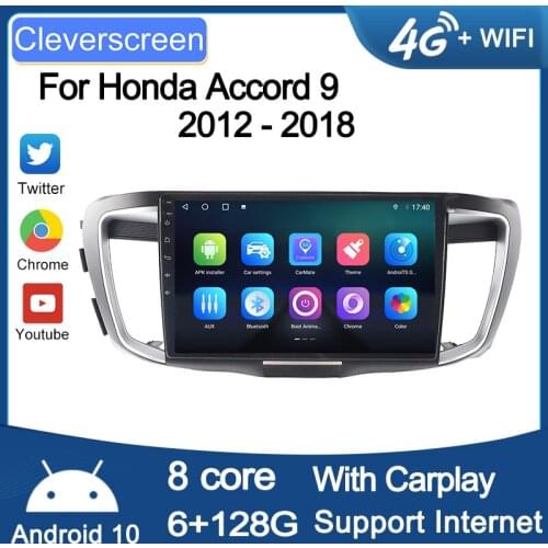 CleverScreen 4G CarPlay Android 10 6G+128G Auto Car Radio Multimedia Player For Honda Accord 9 2012 - 2018 GPS