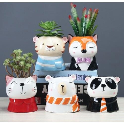 Cartoon Animal Flower Pots Home Decoration Miniature Model Creative Ceramic Succulent Flowerpots Planter Desktop Decor Ornament