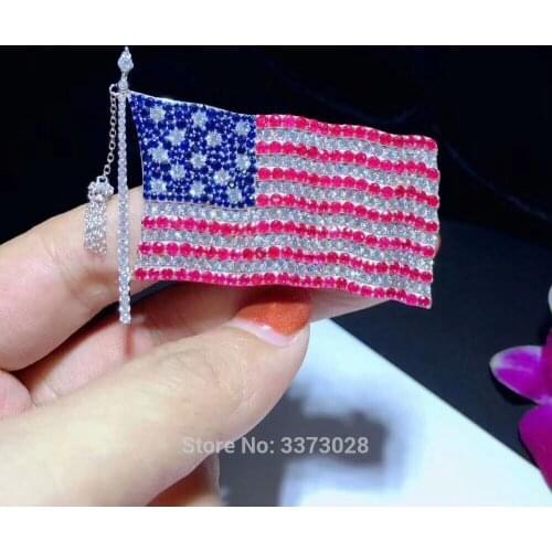 Womens 1pc 32x38mm golden plated Mixed Color Cz micro flag brooch