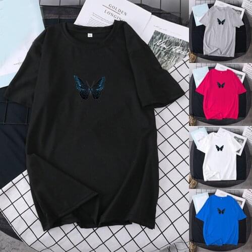 Camisetas Unisex Casual Summer Sweatshirt Tops Short Sleeve Sports T-Shirt Women O-Neck Butterfly Printed Shirt Pullovers Blouse