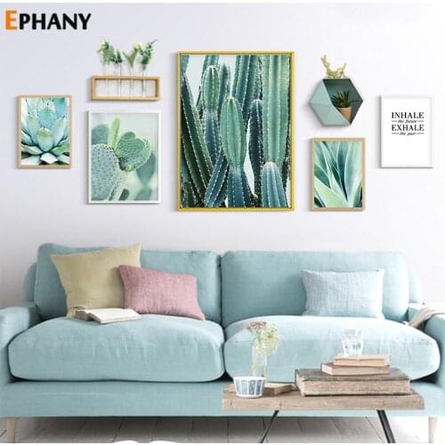 Green Plant Leaf Canvas Wall Painting Art Poster Nordic Positive Quotes Print Scandinavian Cactus Succulent Picture Home Decor
