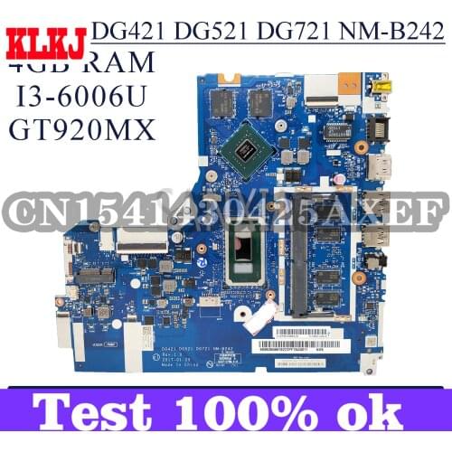 KLKJ NM-B242 Laptop Motherboard For Lenovo Ideapad 320-15ISK 320-15ISKB Original Mainboard 4GB-RAM I3-6006U GT920MX