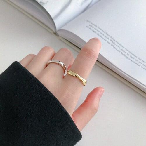 VENTFILLE 925 Sterling Silver Opening Adjustable Ins Wave Curve Personality Fashion Ring