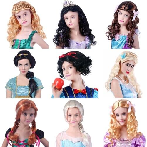 Girls Elsa Wig Kids Girl Anna Dress Up Cosplay Hair Braid Mermaid Princess Fancy Makeup Headwear Halloween Party Accessories